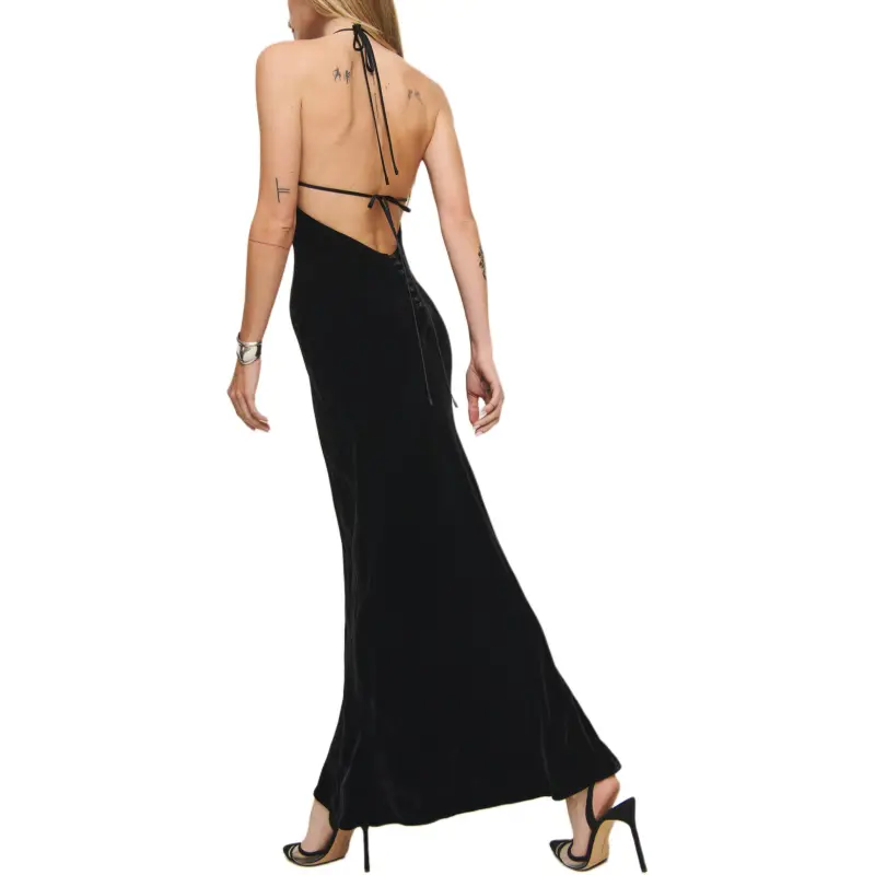 REFORMATION Jeany Velvet Dress Slip Dresses Women's Black-1