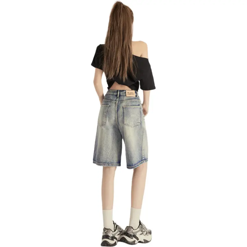 Kazakhstan Denim Shorts Women's Vintage Blue-5