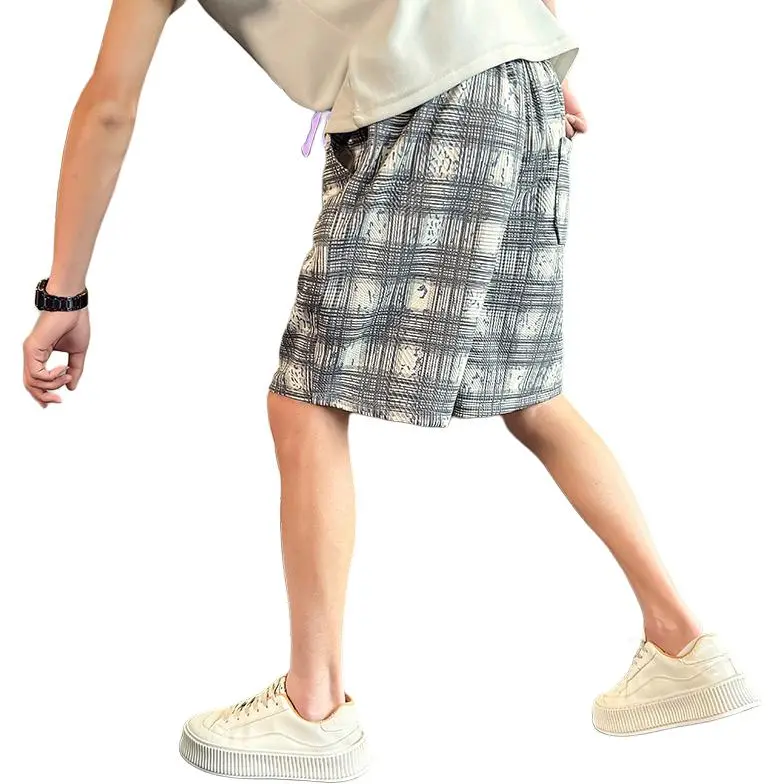 GLFL Casual Shorts Unisex Black White Plaid-2