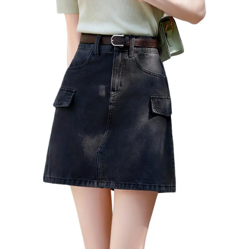 Mo Han Yi Mei Denim Short Skirts Women's Black-2