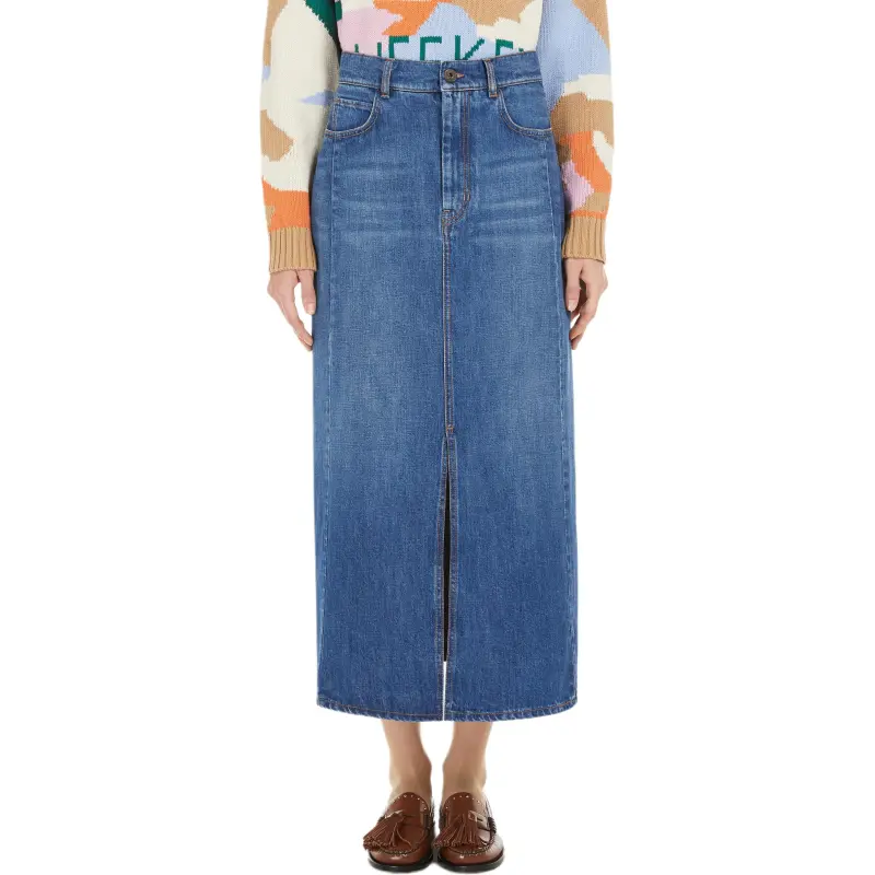 WEEKEND MaxMara Gesso Front Slit Denim Skirt-1