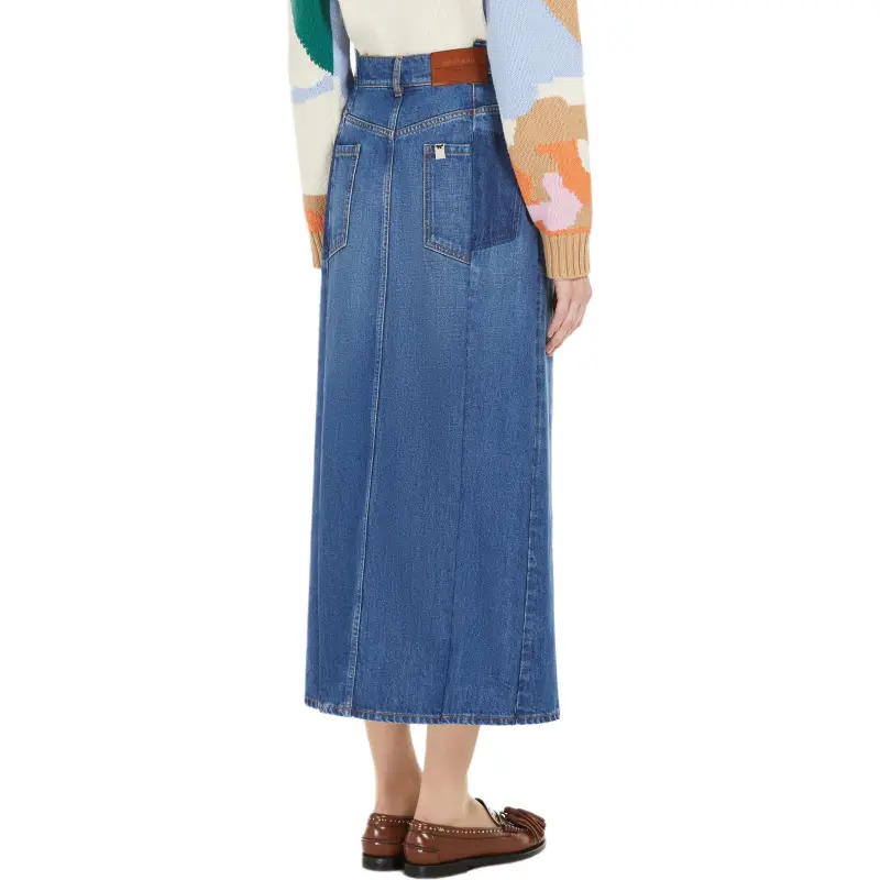 WEEKEND MaxMara Gesso Front Slit Denim Skirt-2