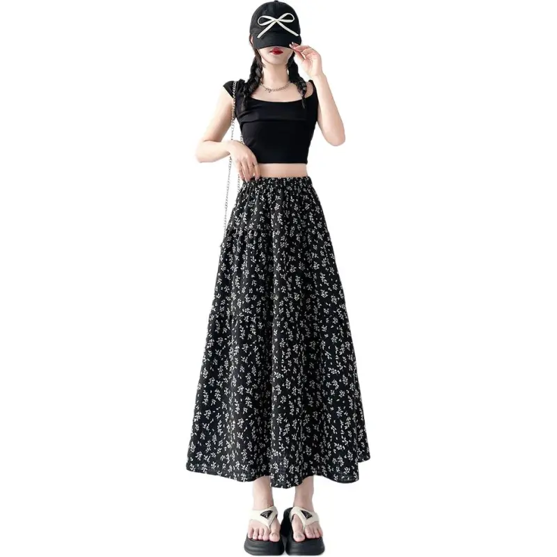 Mu Xiao Xin Casual Long Skirt Women's Black-2