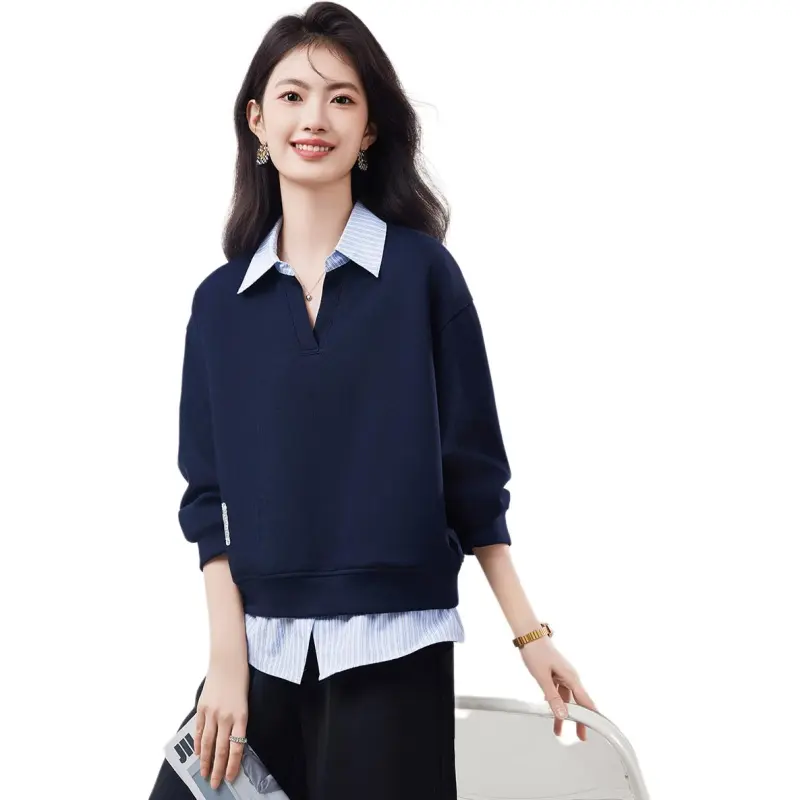 XINFEIYU Sweatshirt Women's Navy Blue-1
