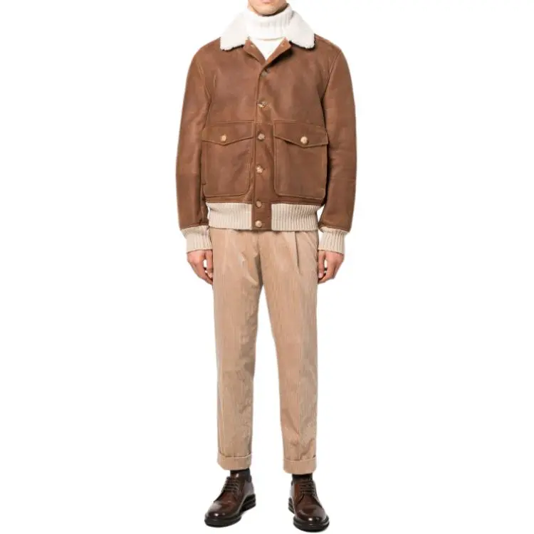 Brunello Cucinelli Long sleeved Button up Leather Jacket-2