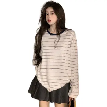 Mu Xiao Xin T Shirt Women's White Gray Stripes