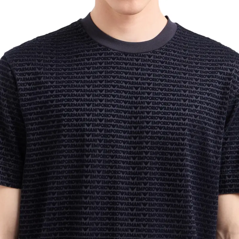 EMPORIO ARMANI Asv Lyocell blend Jersey T shirt With All over Flocked Logo Lettering-3