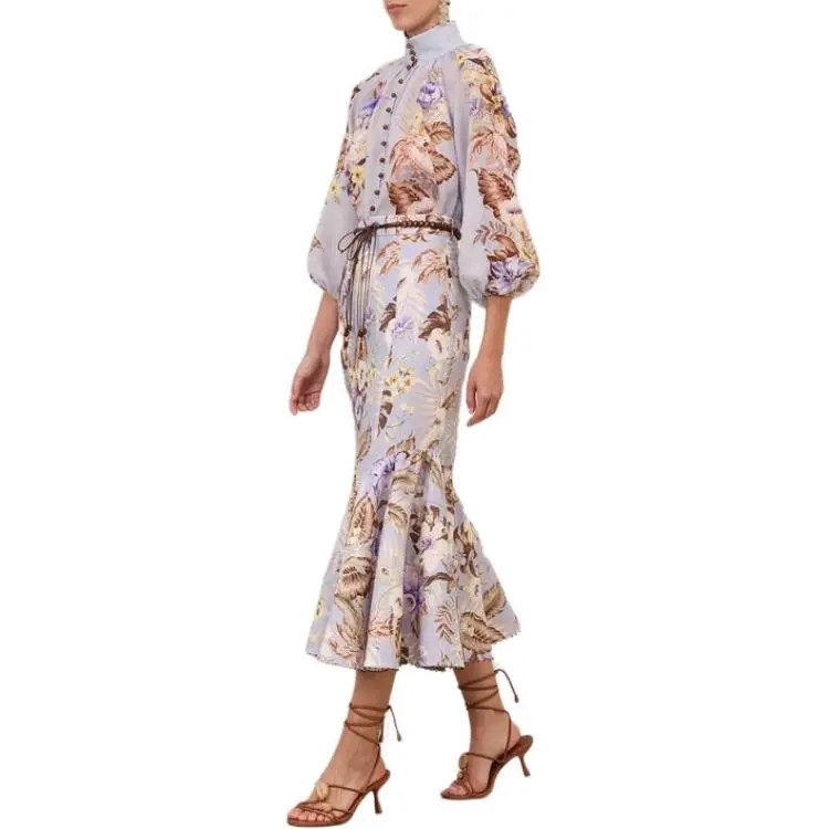 Zimmermann SS25 Casual Long Skirt Women's Pink Blue-3