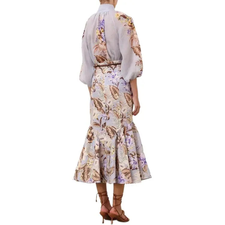 Zimmermann SS25 Casual Long Skirt Women's Pink Blue-2