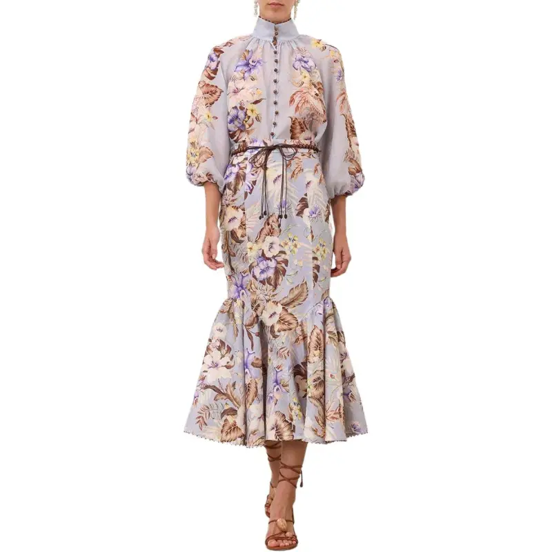 Zimmermann SS25 Casual Long Skirt Women's Pink Blue-1