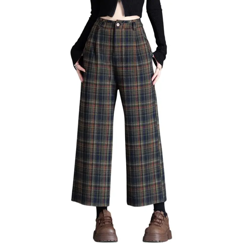 You Cow Me Pants Casual Pants Women's Khaki Plaid-2