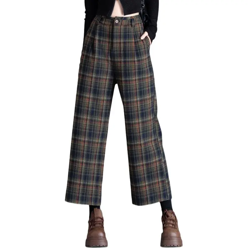 You Cow Me Pants Casual Pants Women's Khaki Plaid-7