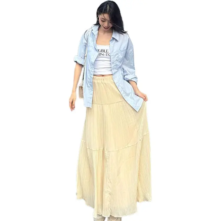 Kazakhstan Casual Long Skirt Women's Apricot-2