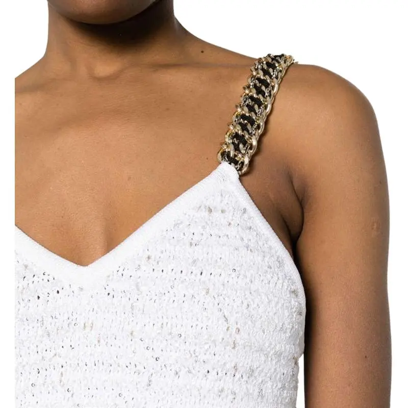 BALMAIN Chain Strap Lurex Tweed Mini Dress-4