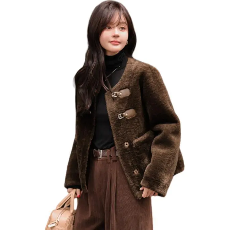Mo Han Yi Mei Velvet feel Coat Women's Coffee-2