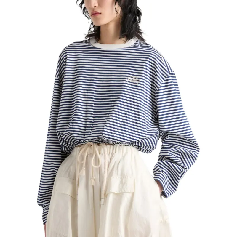PRADA Drop Shoulder Sleeve T Shirt Women's Marine Blue-3