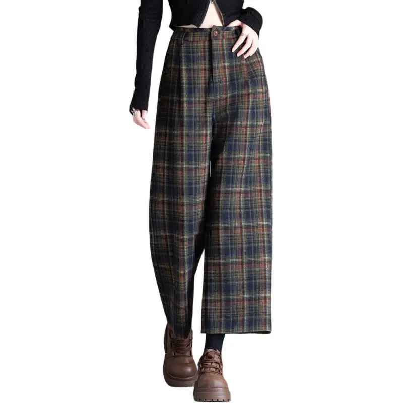 You Cow Me Pants Casual Pants Women's Khaki Plaid-4