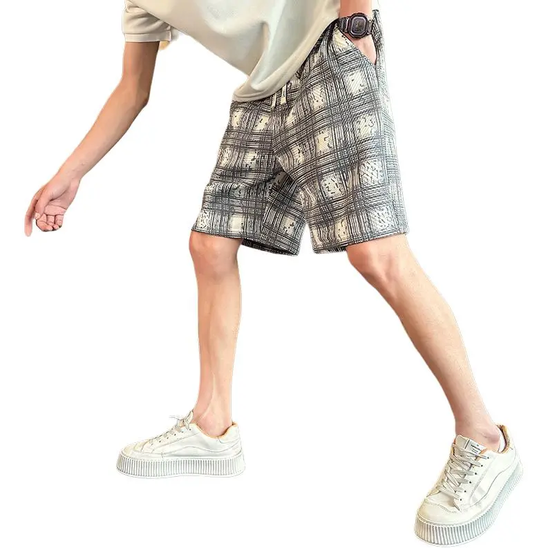 GLFL Casual Shorts Unisex Black White Plaid-3