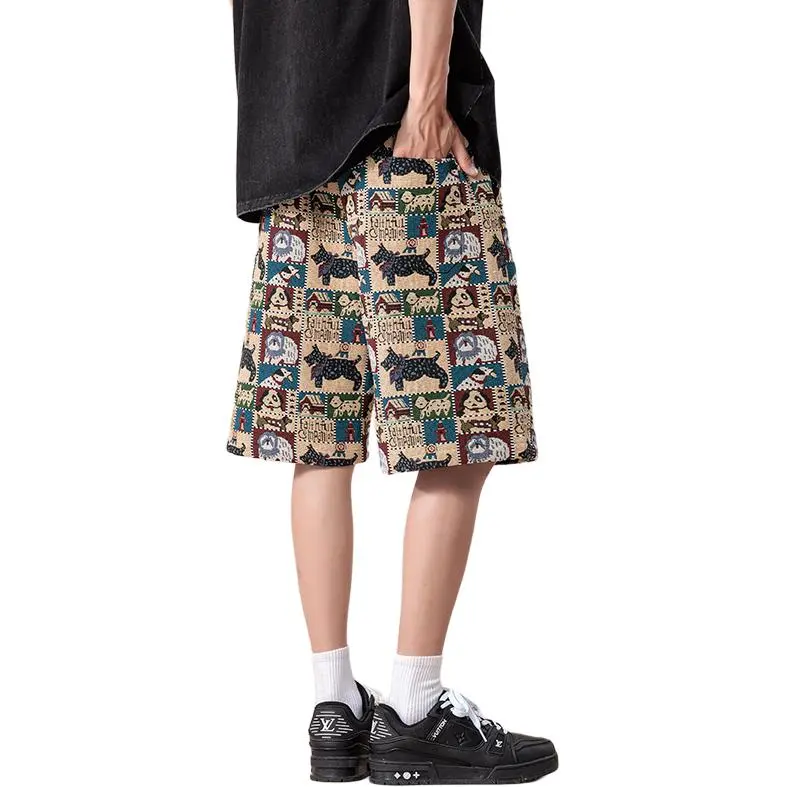 ADOONGA Casual Shorts Unisex Embroidery Dog-1