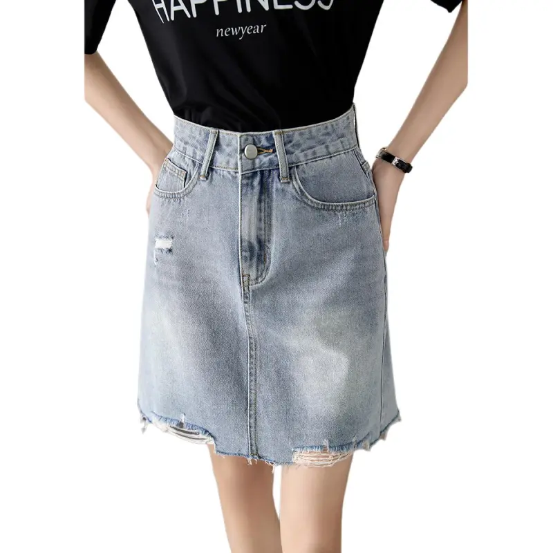 Mo Han Yi Mei SS24 Denim Short Skirts Women's Vintage Light Blue-2