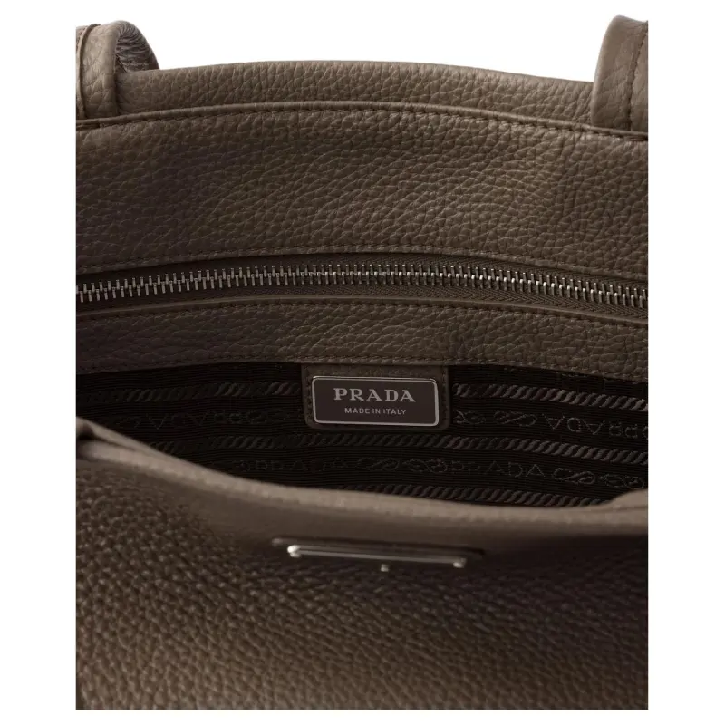 PRADA Calfskin Tote Bag Shopping Bag Shoulder Bags Women's Gray Brown-3