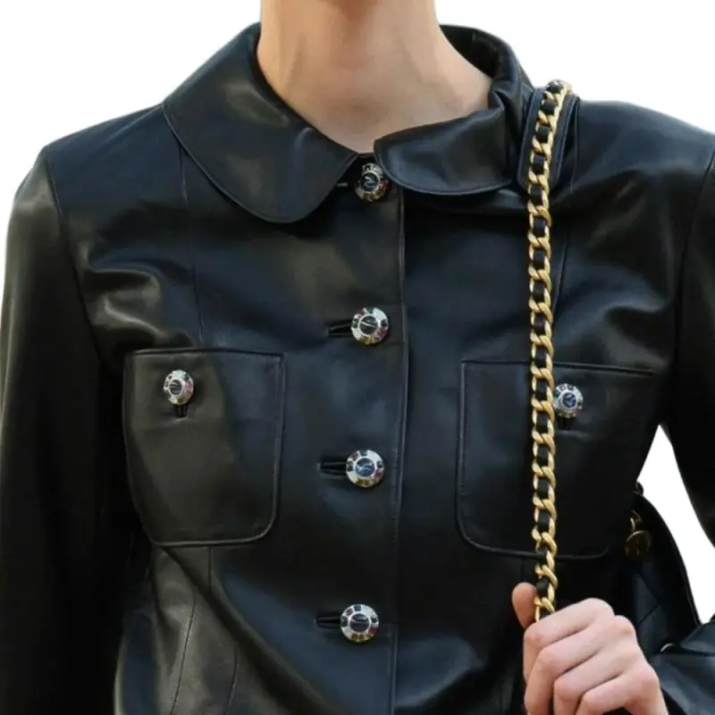 CHANEL 25S Spring Summer Collection Leather Jacket Women's Black-4