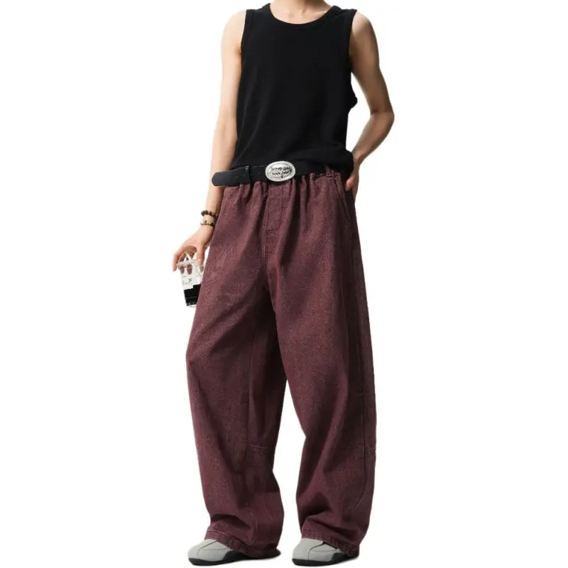 SONGXIER Jeans Unisex Burgundy-1