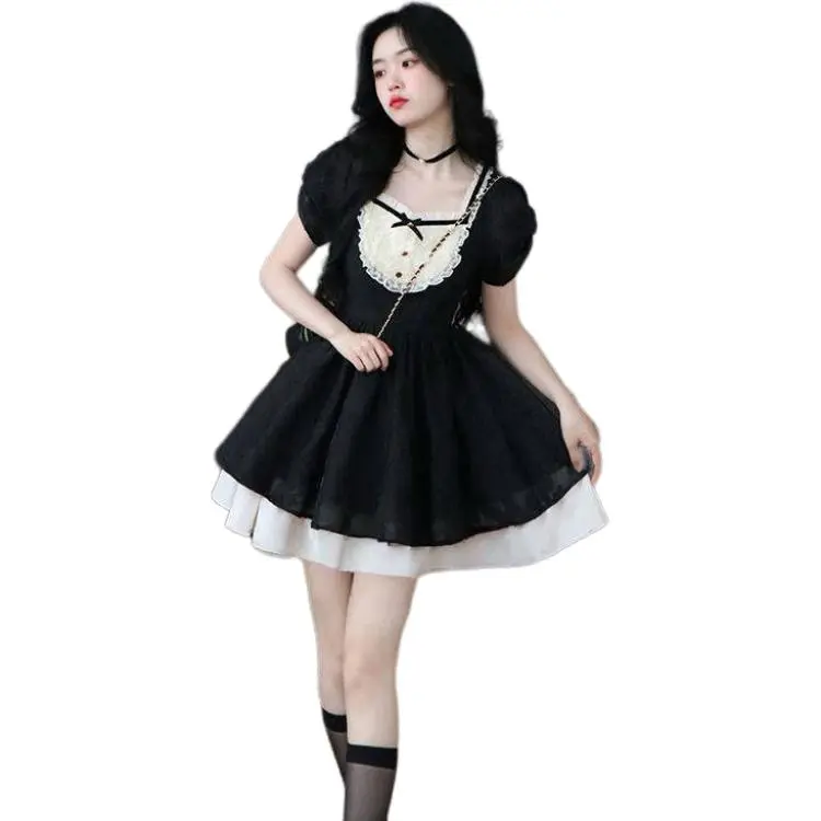 Mu Xiao Xin Short Sleeved Dress Women's Black-2