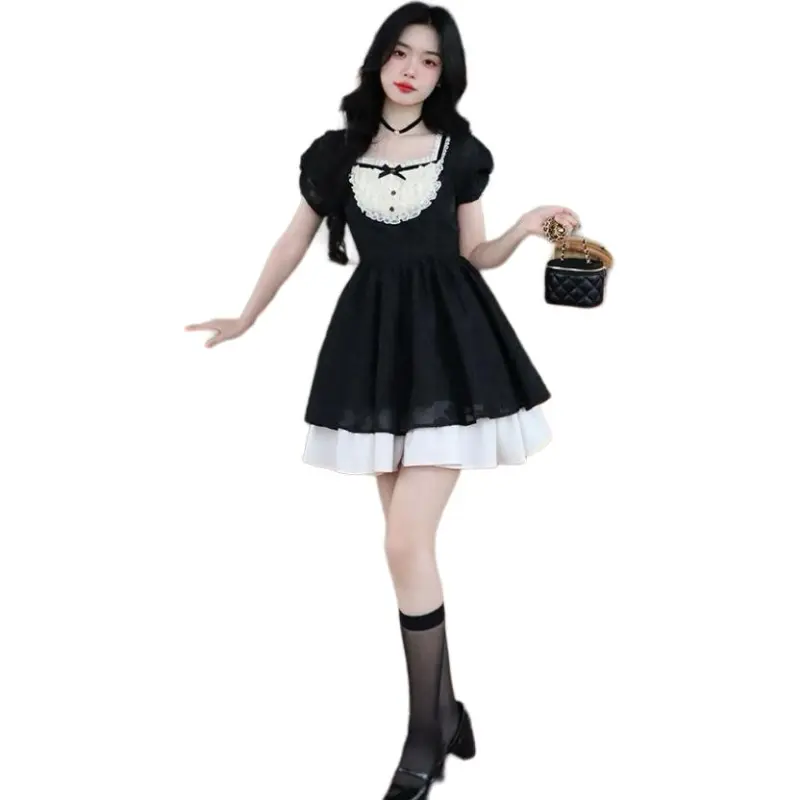 Mu Xiao Xin Short Sleeved Dress Women's Black-3