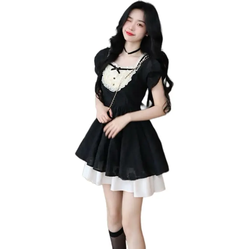 Mu Xiao Xin Short Sleeved Dress Women's Black-1