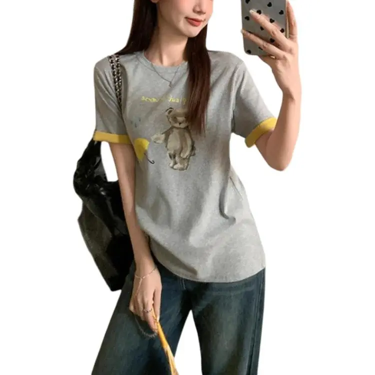 Mu Xiao Xin Set in Sleeve T Shirt Women's Heather Gray-1