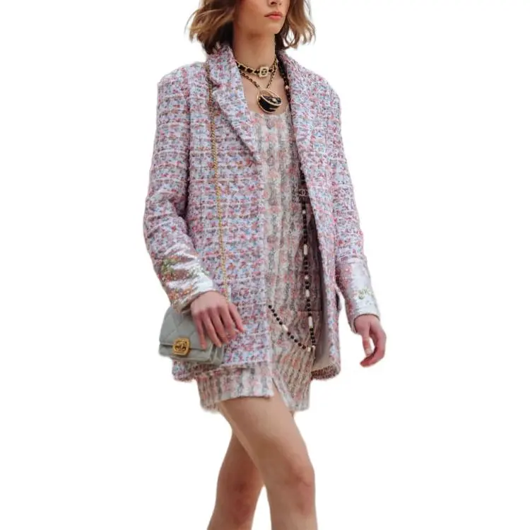 CHANEL 23 Spring Summer Long Sleeved Dress Women's Pink-2