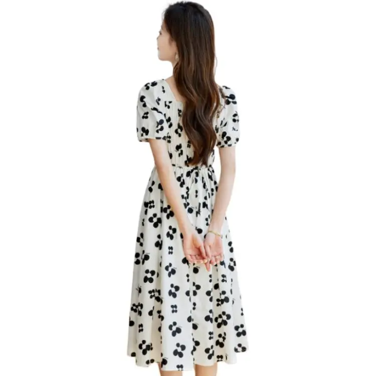 PIERRE CARDIN Short Sleeved Dress Women's Beige Apricot Black Floral-3