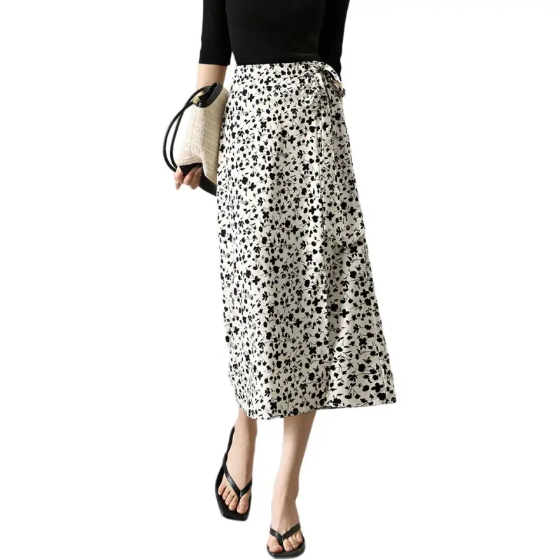 Mo Han Yi Mei SS24 Casual Long Skirt Women's White Floral-1