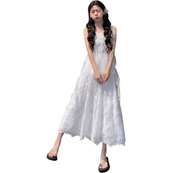 Flowers In Water Casual Long Skirt Women's White