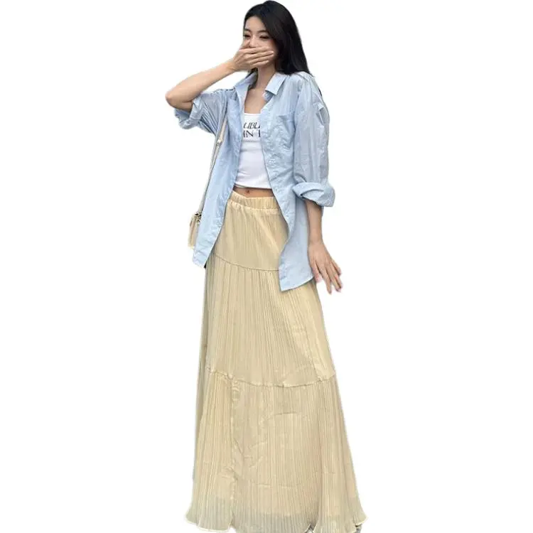 Kazakhstan Casual Long Skirt Women's Apricot-3