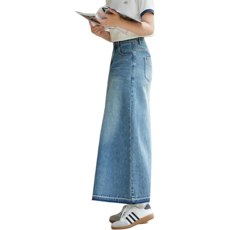 ZIHAN Denim Long Skirt Women's Blue-2