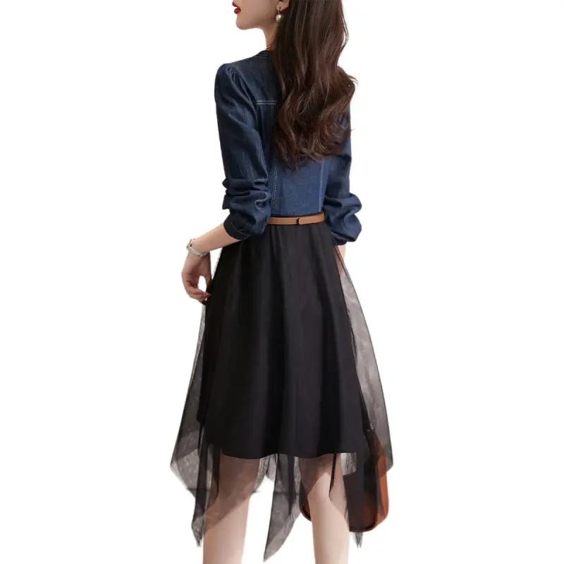 XWI Long Sleeved Dress Women's Denim Blue-2