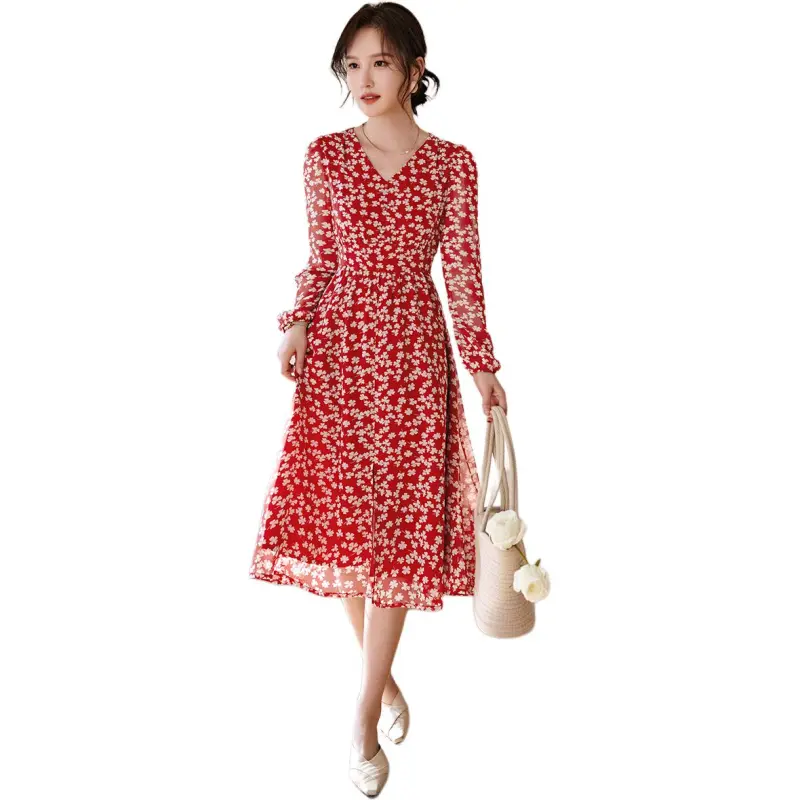 XWI Long Sleeved Dress Women's Red Jacquard-2