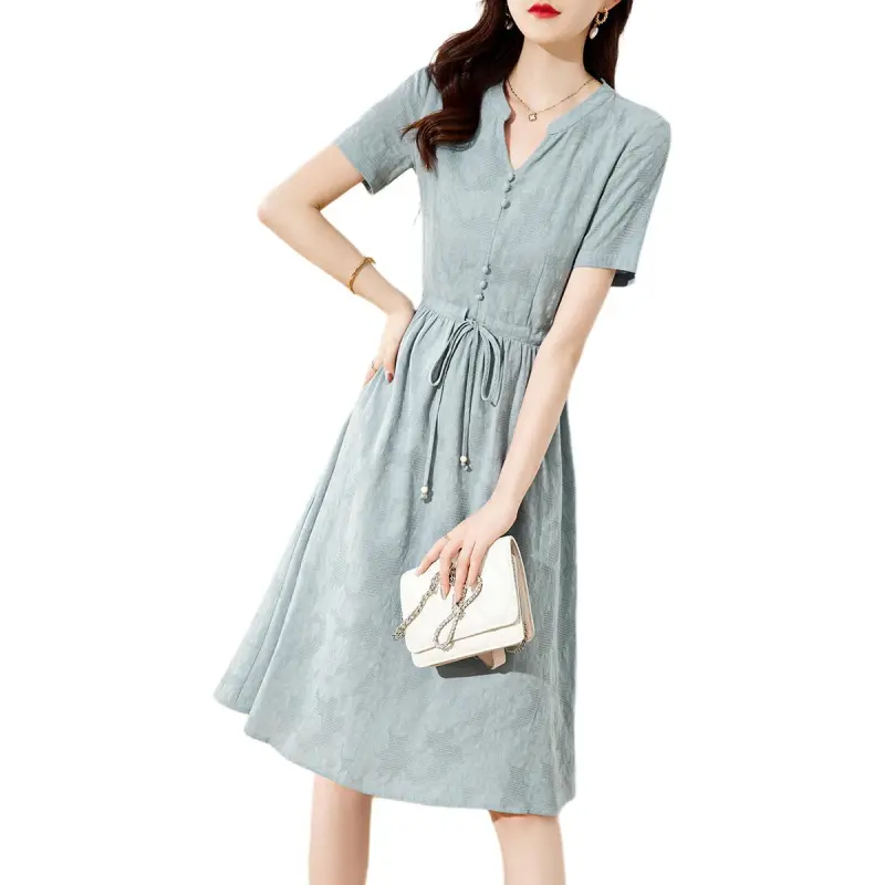 Mo Han Yi Mei Short Sleeved Dress Women's Blue-2
