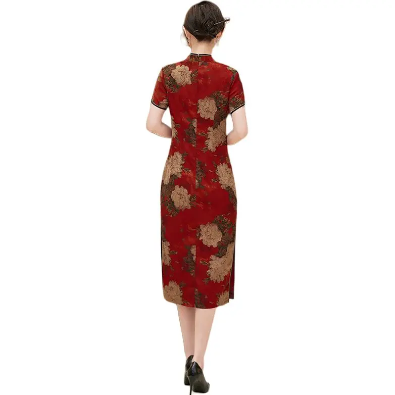 Yi Mengyuan Short Sleeved Dress Women's Burgundy-0