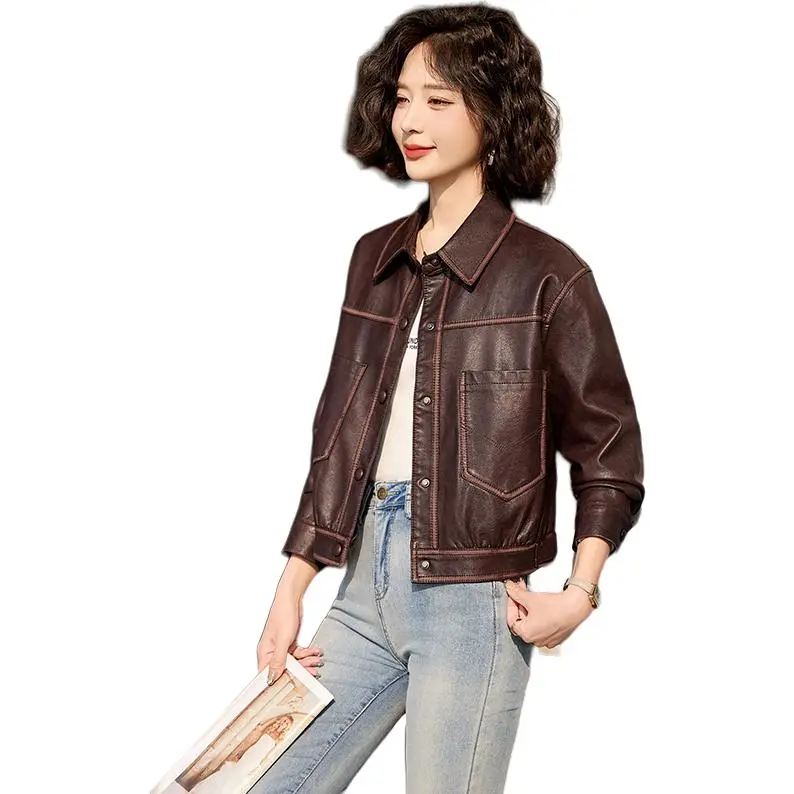 Yi Mengyuan Leather Jackets Coats Women's-5