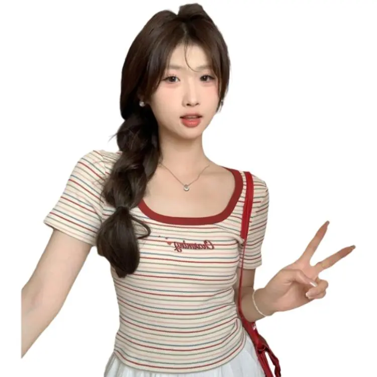 GOSO T Shirts Women's Red Stripes-3