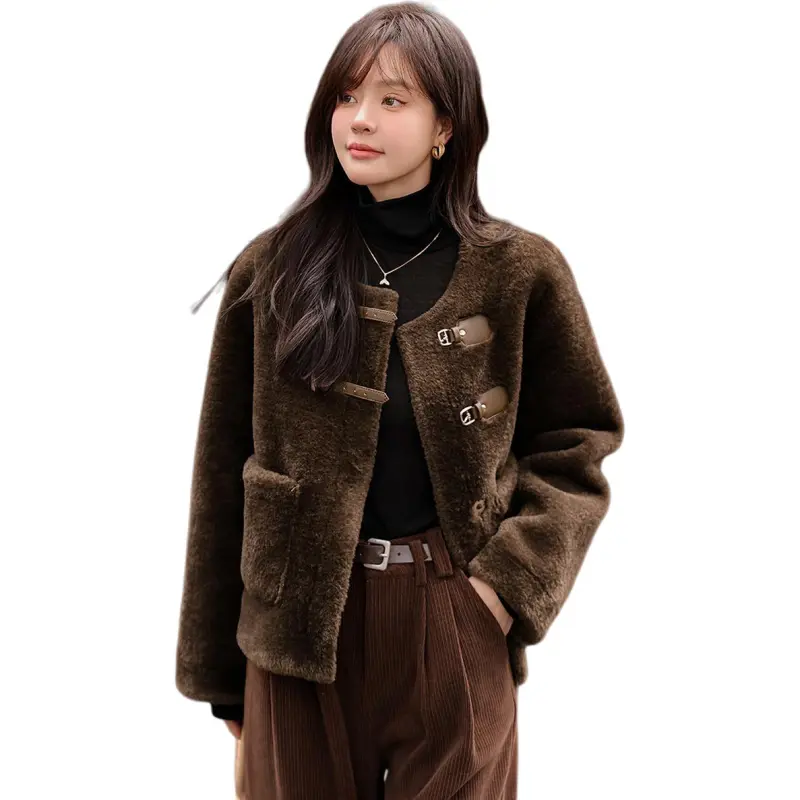 Mo Han Yi Mei Velvet feel Coat Women's Coffee-3