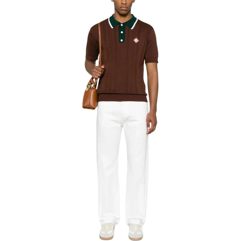 CASABLANCA Short Sleeved Cable Knit Polo Shirt-1