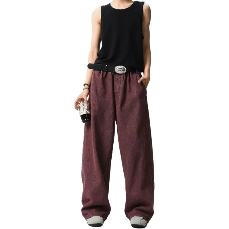SONGXIER Jeans Unisex Burgundy-2
