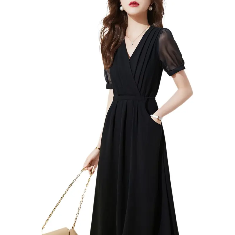 Mo Han Yi Mei Short Sleeved Dresses Women's Black-3