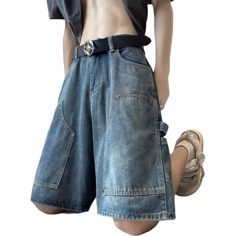 BENGEN Denim Shorts Unisex Blue-3