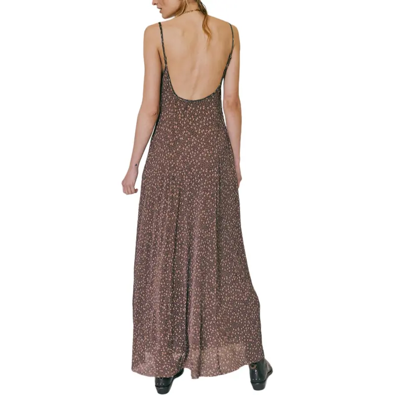 FREE PEOPLE Zoey Printed Maxi Dress Slip Dresses Women's Chocolate Combo/Chocolate-1