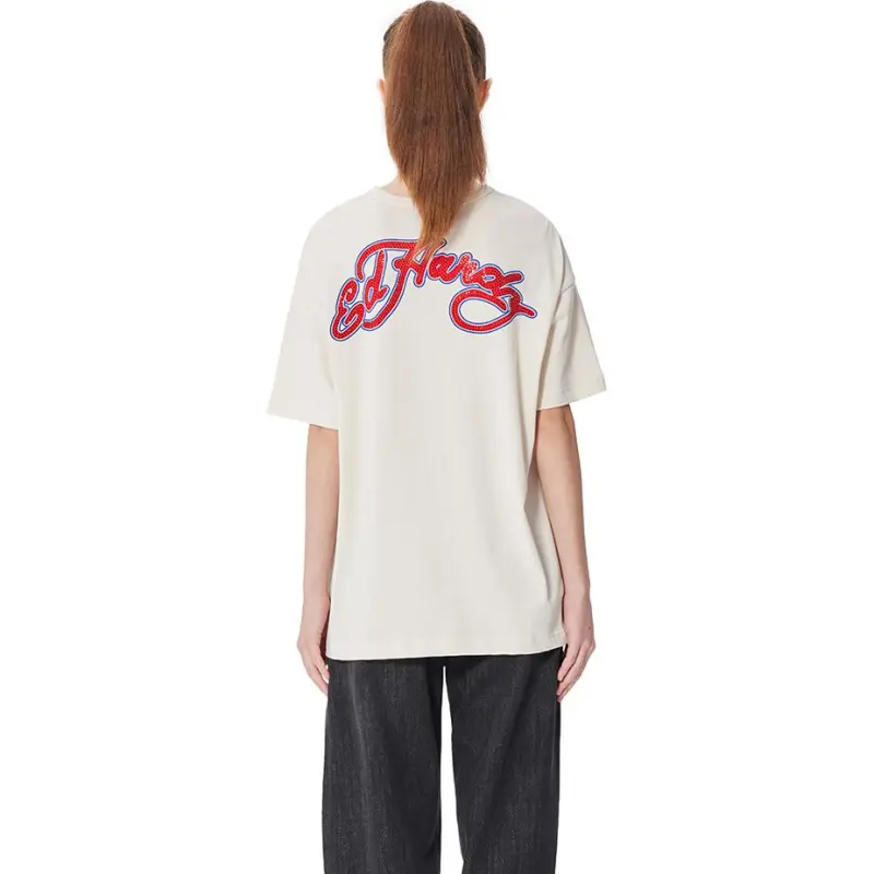 Ed Hardy SS25 Drop Shoulder Sleeve T Shirt Women's Ivory White-3
